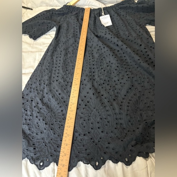 Memory Made in Italy size small eyelet black dress off shoulder cotton - Picture 9 of 12